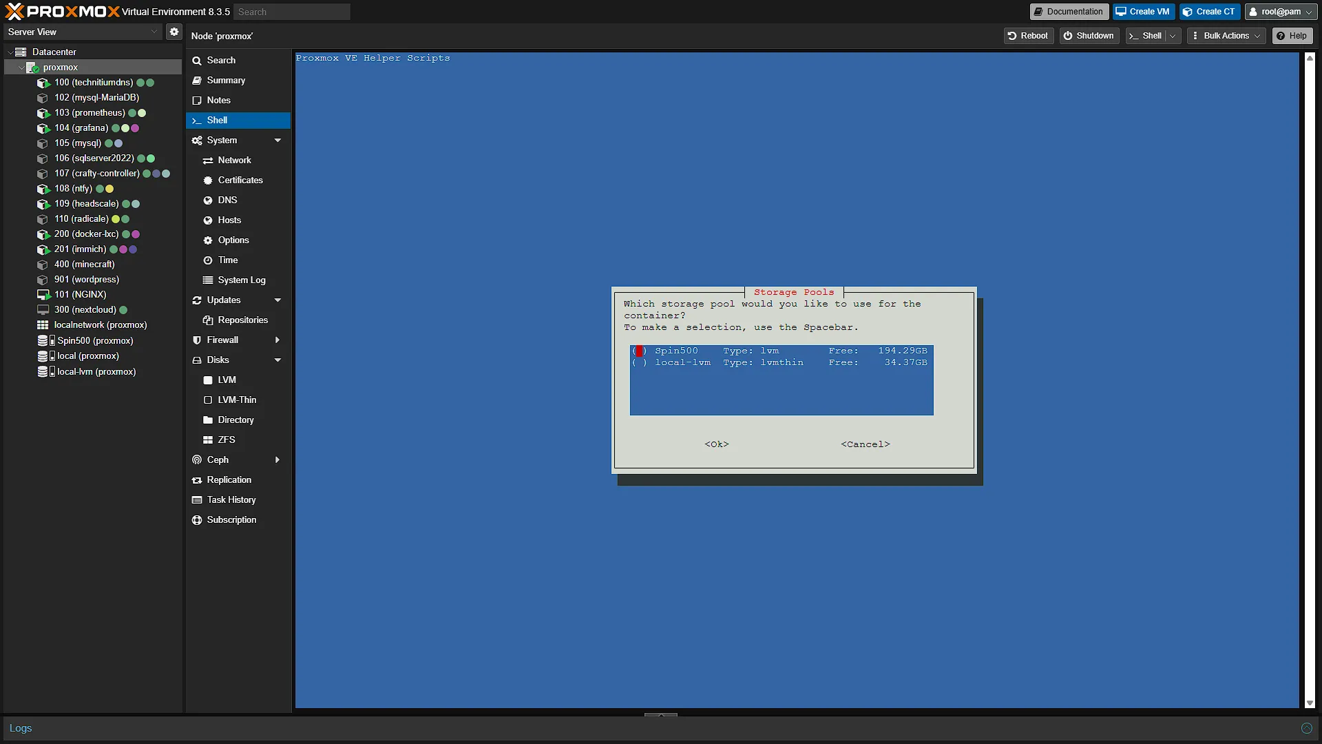 Install Immich LXC - 4 - Disk Selection