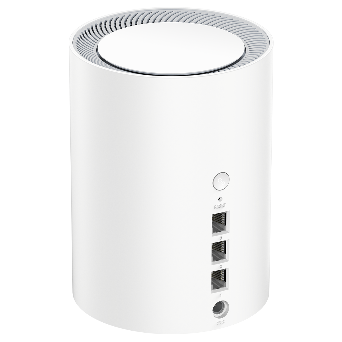 Official Cudy M3600 1.0 rear view showing three Ethernet ports, reset and mesh buttons, and power input